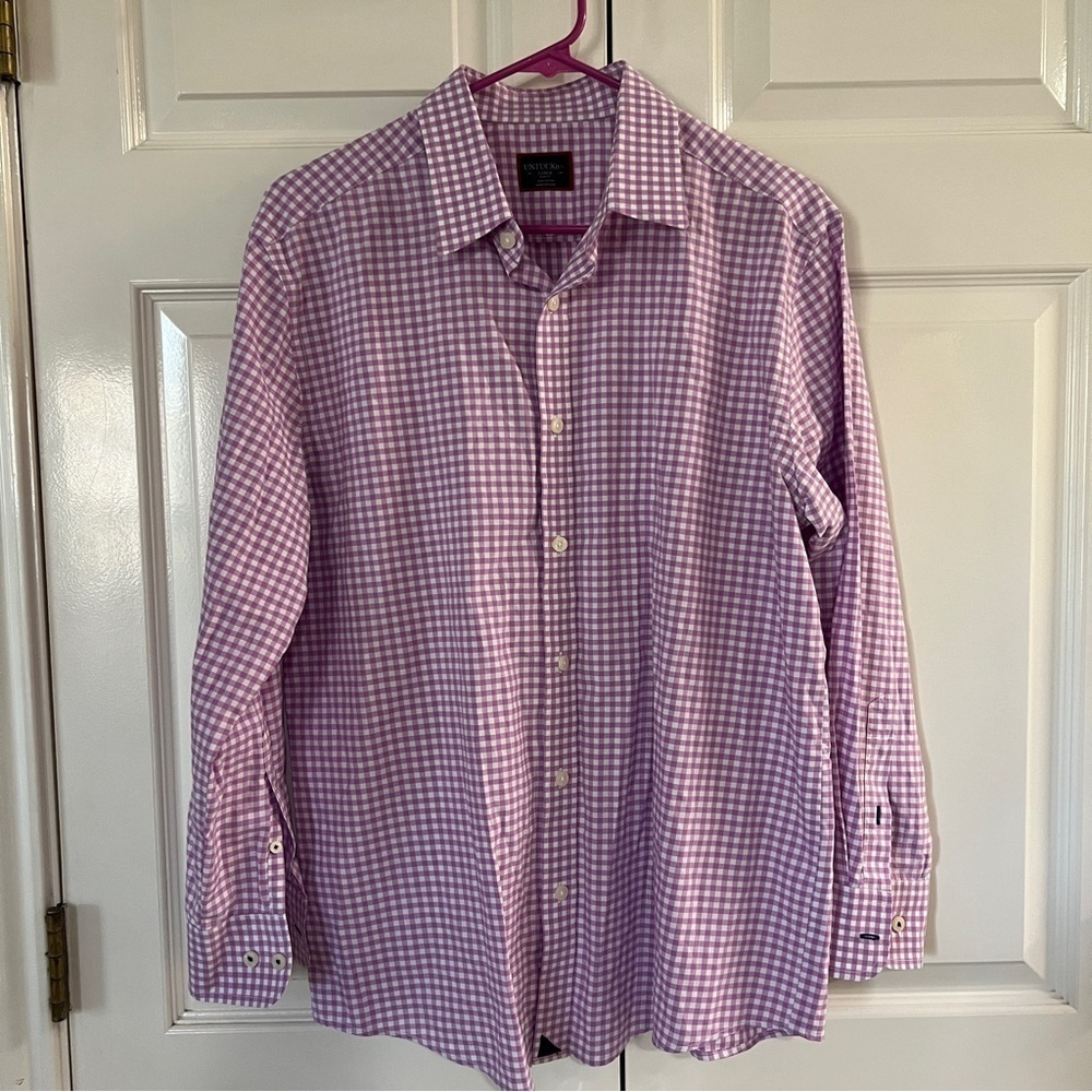 UNTUCKit Long Sleeve Button Down Shirt purple gingham size Large